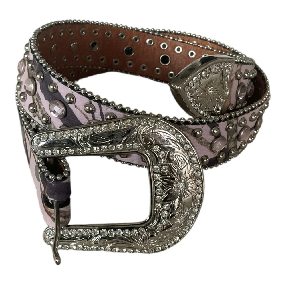 Kids Western Rhinestone Belt Purple Leather Cowgirl Belt Size Small